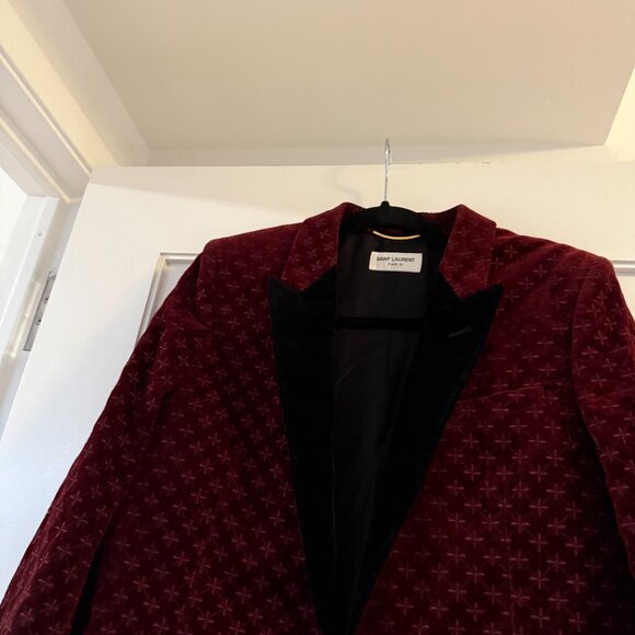 NWT Saint Laurent YSL Velvet Evening Blazer Jacket In Burgundy Sz 42 - Picture 8 of 11